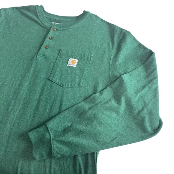 Carhartt Green Loose Fit Long Sleeve Pocket Henley Work Shirt Sz XL K128-G55 - Picture 1 of 5